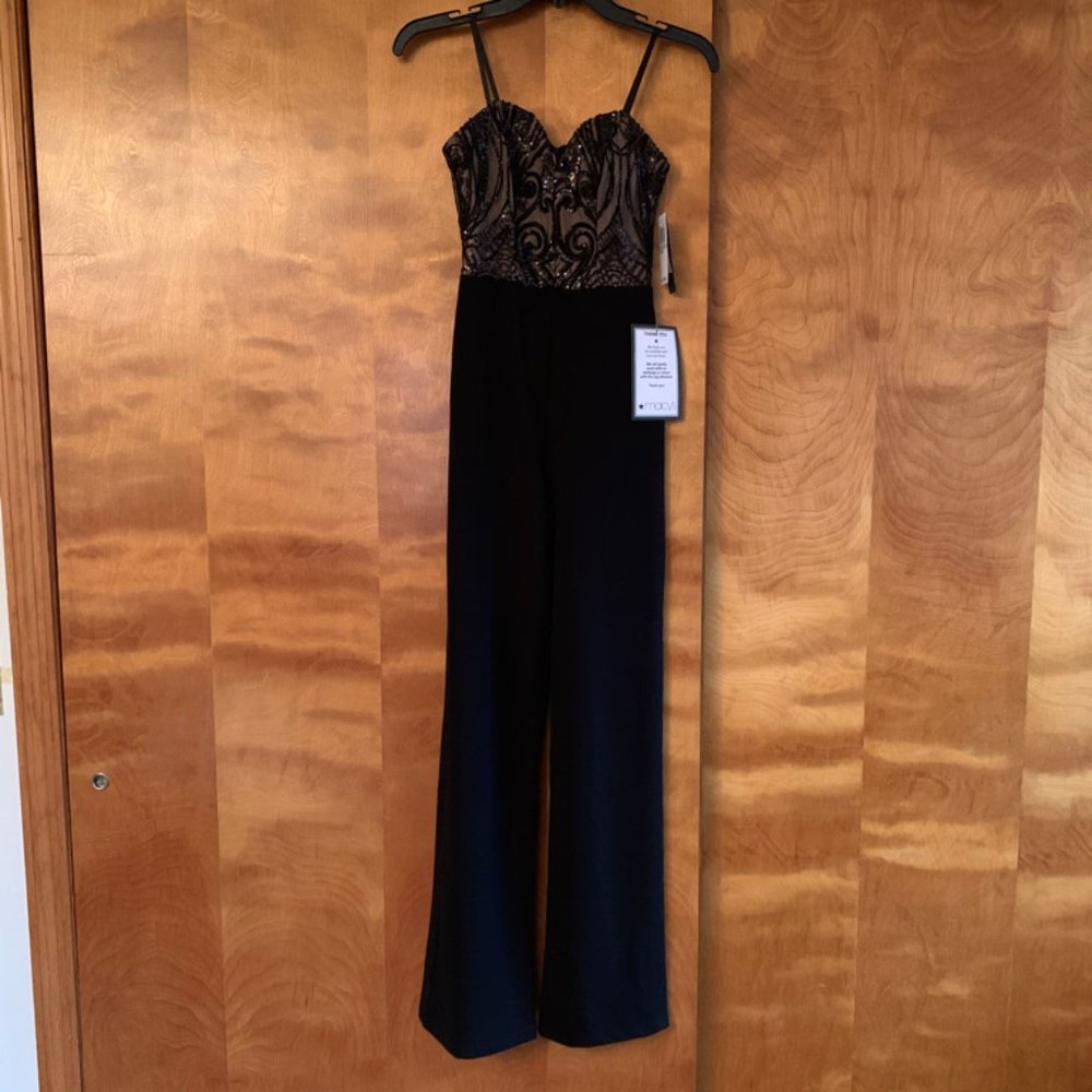 NWT Macy's City Studio Black Sequin Jumpsuit